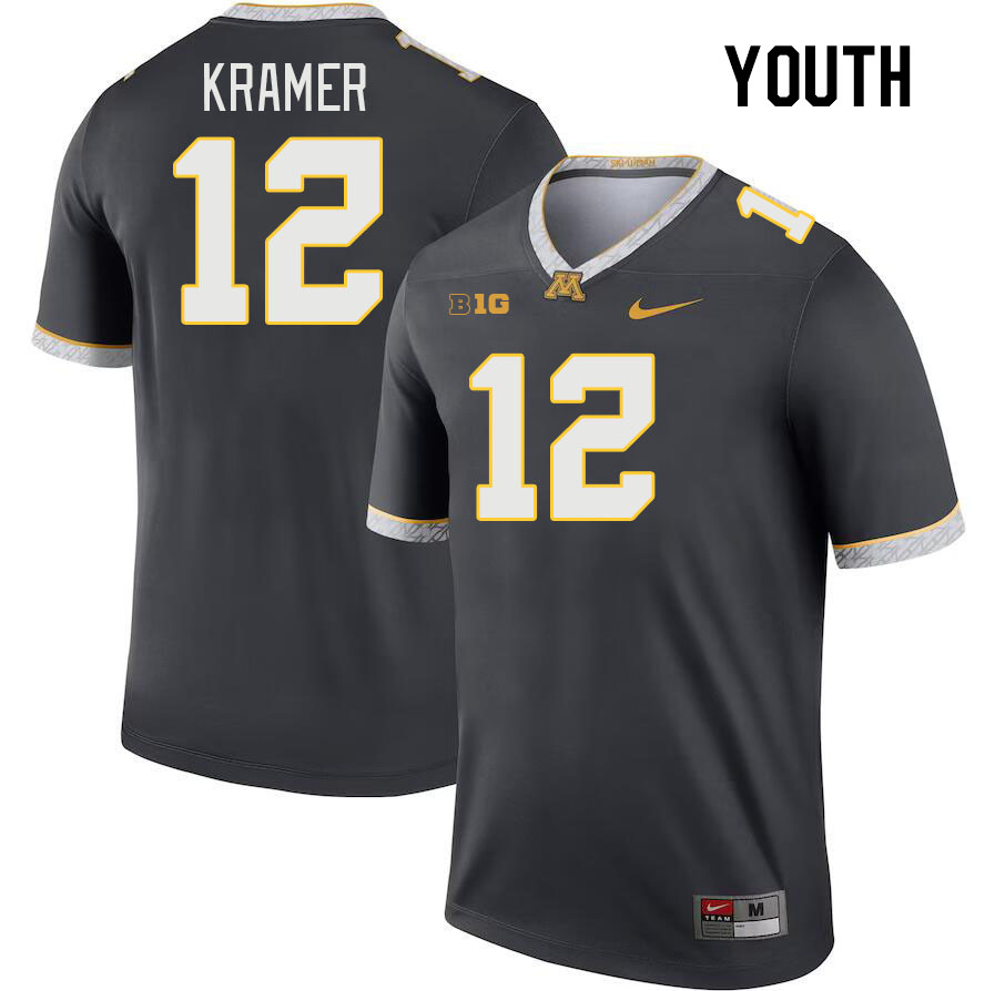 Youth #12 Cole Kramer Minnesota Golden Gophers College Football Jerseys Stitched-Charcoal